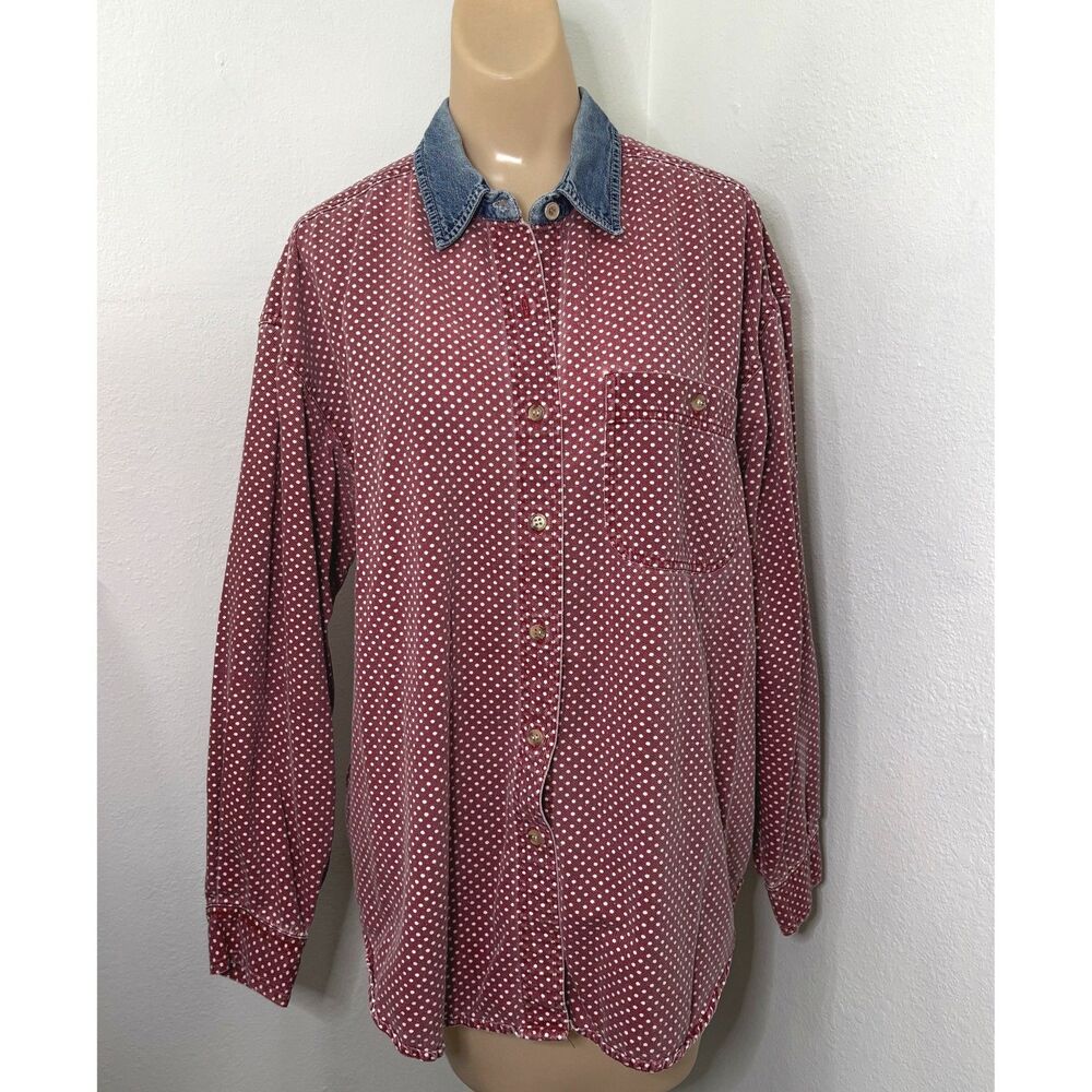 Solution Womens Polka Dot Button Up Denim Large Vintage Western Rodeo Cowgirl